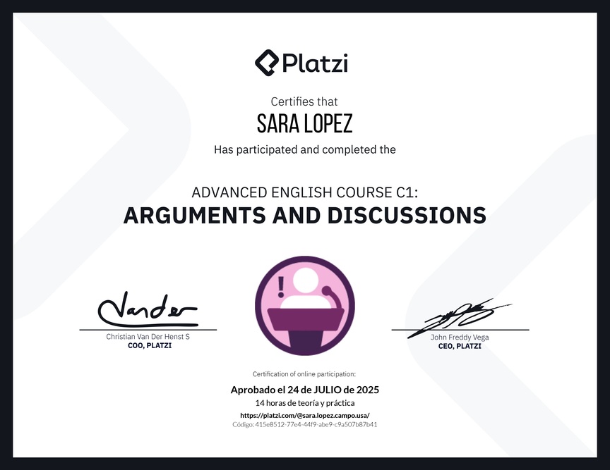 Diploma del Curso de Inglés Avanzado C1: Argumentos y Discusiones