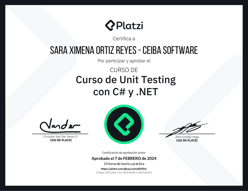 Diploma del Curso de Unit Testing con C# y .NET