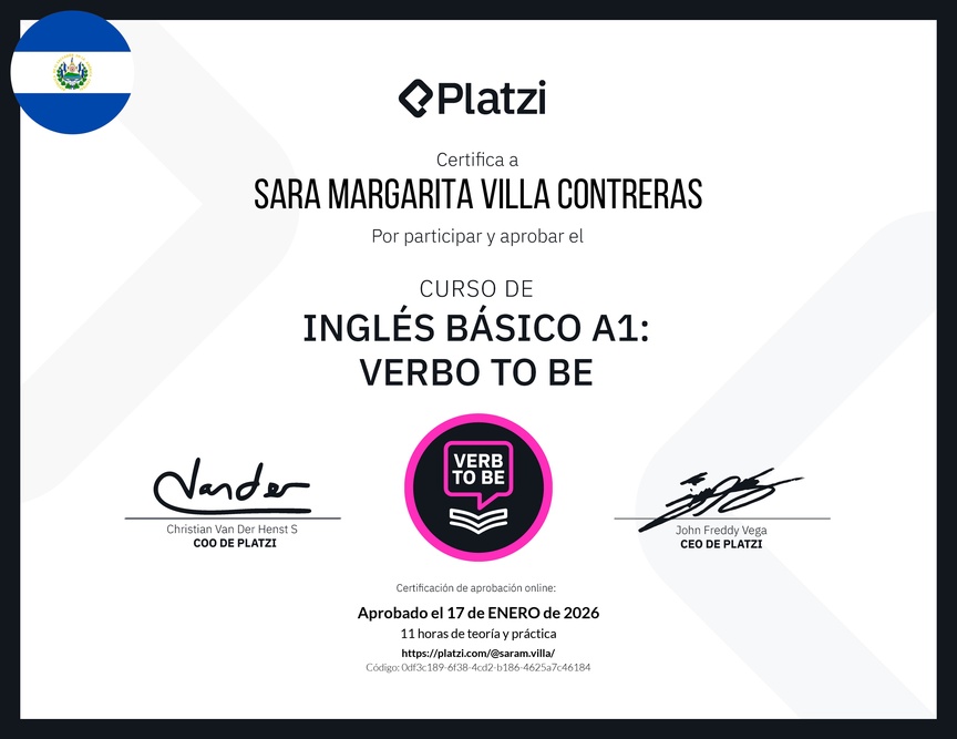 Diploma del Curso de Inglés Básico A1: Verbo To Be