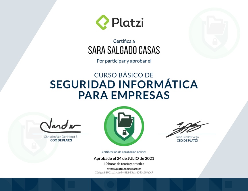 Diploma del Curso Básico de Seguridad Informática para Empresas