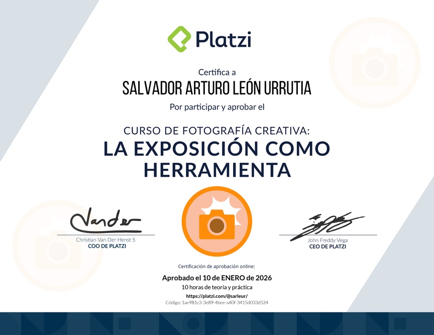 Diploma del Curso de Fotografía Creativa: Técnicas de Exposición