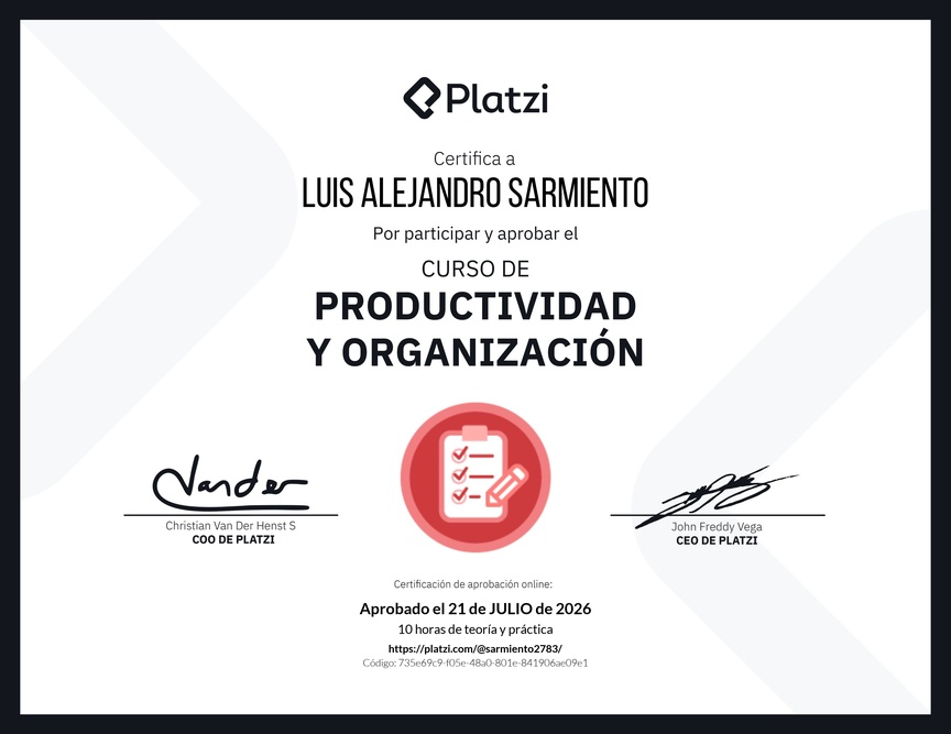 Diploma del Curso de Productividad y Organización