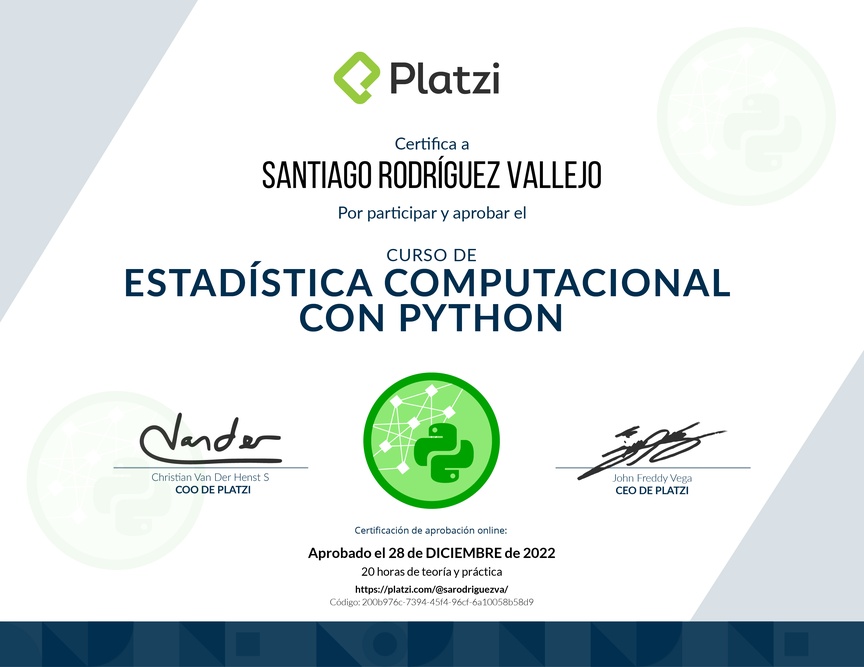 Diploma del Curso de Estadística Computacional con Python