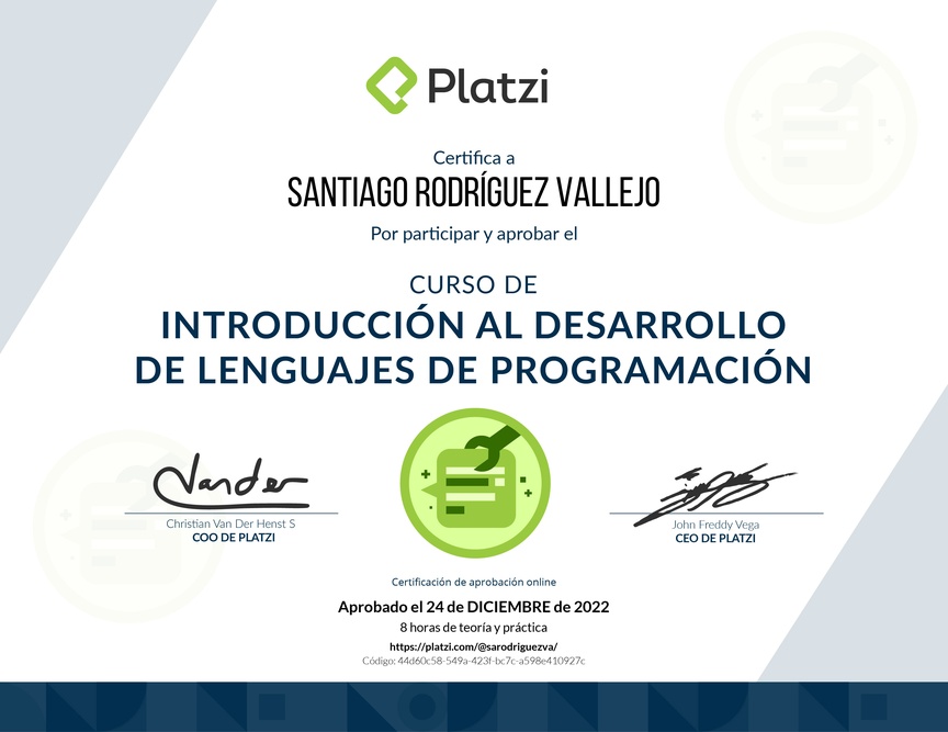 Diploma del Curso de Introducción al Desarrollo de Lenguajes de Programación