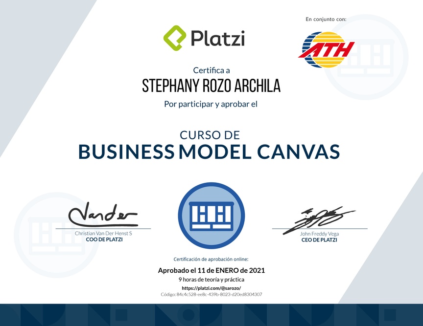 Diploma del Curso de Business Model Canvas