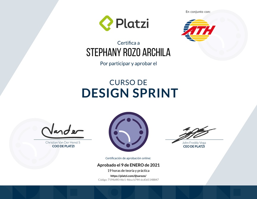 Diploma del Curso de Design Sprint Aplicado
