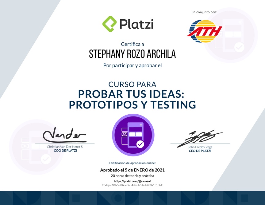 Diploma del Curso de validación de Ideas: Prototipos y Testing Exitosos
