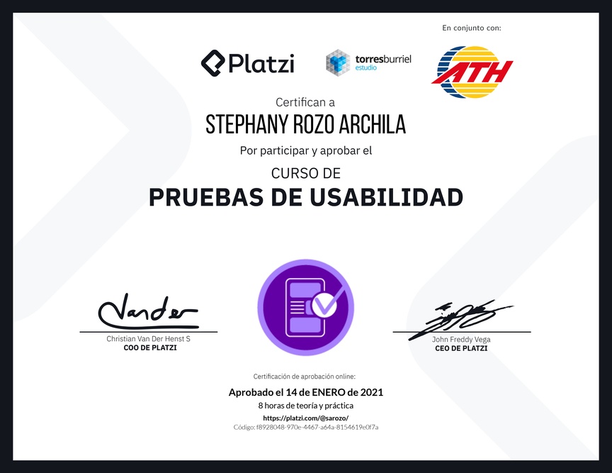 Diploma del Curso de Pruebas de Usabilidad