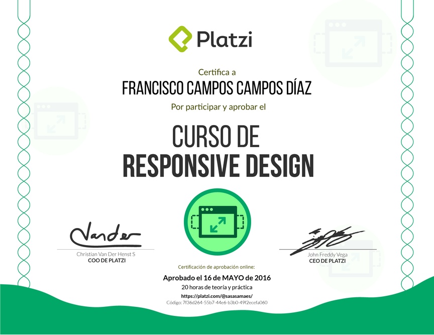 Diploma del Curso de Responsive Design 2016