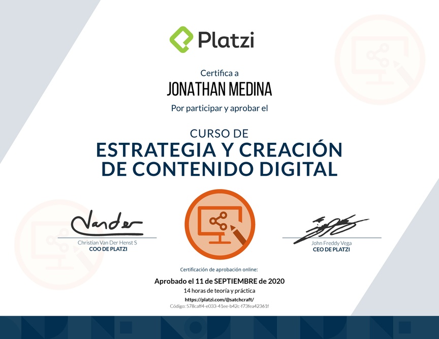 Diploma del Curso de Estrategia y Creación de Contenido Digital