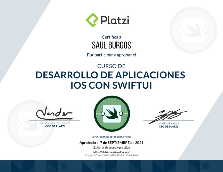 Diploma del Curso de Desarrollo de Aplicaciones iOS con SwiftUI