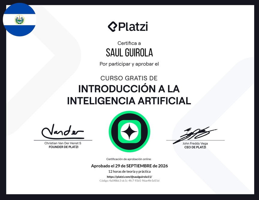 Diploma del Curso Gratis de Introducción a la Inteligencia Artificial