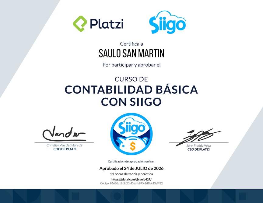 Diploma del Curso de Contabilidad Básica con Siigo