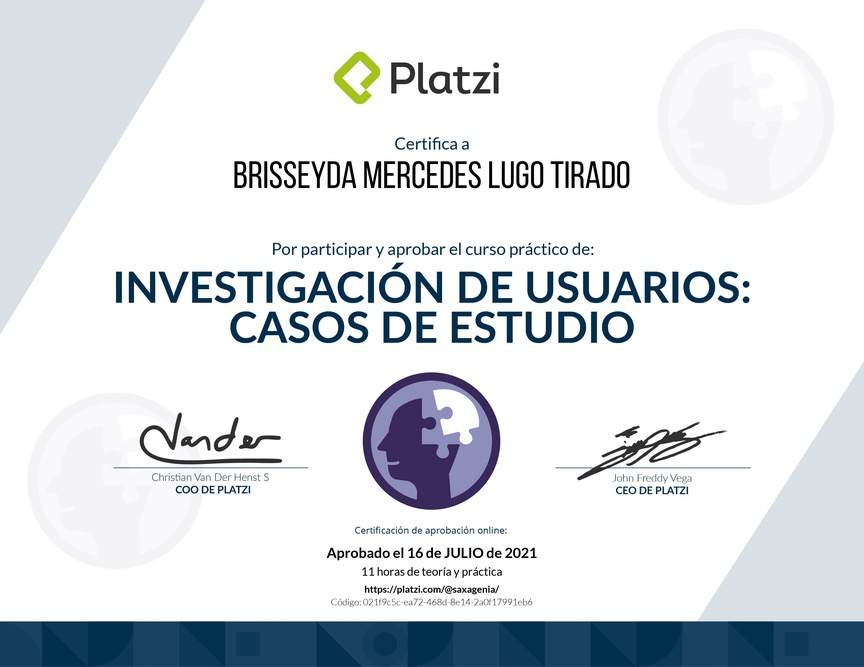 Diploma del Curso de Investigación de Usuarios: Estudios Prácticos