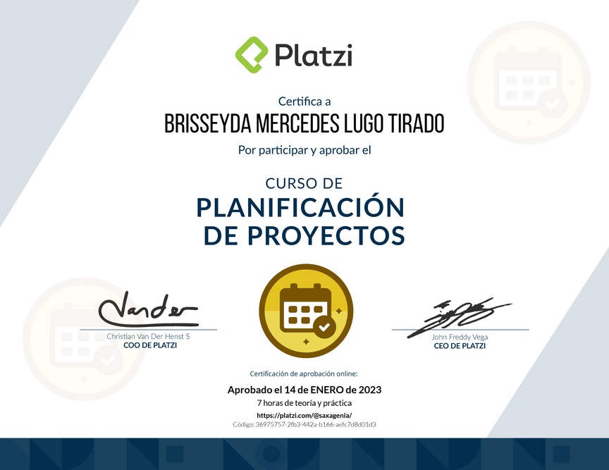 Diploma del Curso de Gestión para Planificar, Definir e Identificar Riesgos de un Proyecto