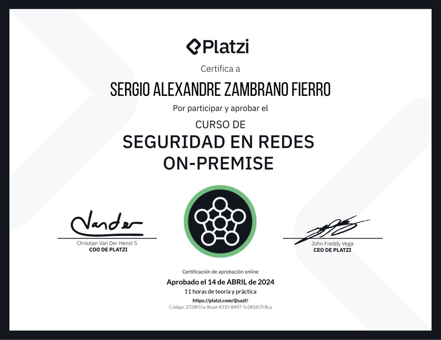 Diploma del Curso de Seguridad de Redes On-Premise