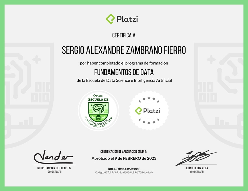 Diploma de la Ruta de Aprendizaje de Fundamentos de Data e Inteligencia Artificial