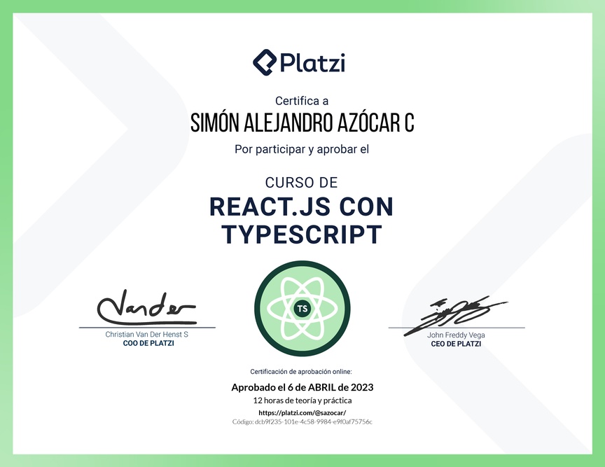 Diploma del Curso de React.js con TypeScript