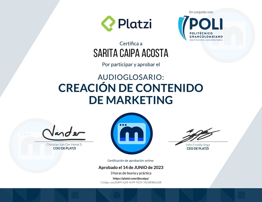 Diploma de Audioglosario de Marketing de Contenidos