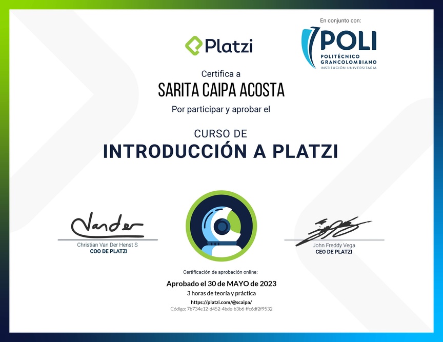 Diploma del Curso de Introducción a Platzi