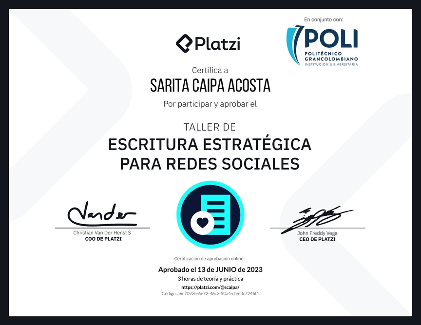 Diploma de Taller de Escritura Estratégica para Redes Sociales