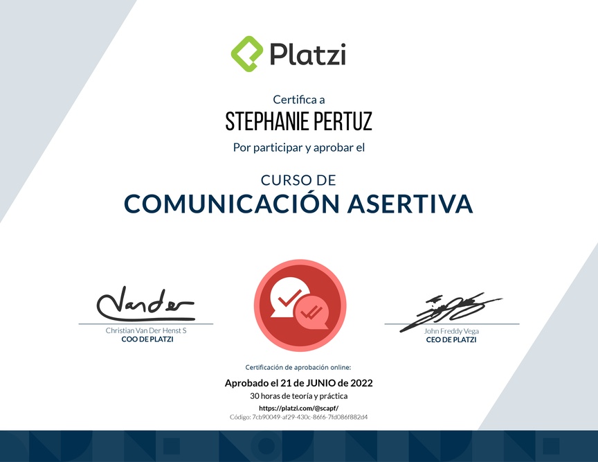 Diploma del Curso de Comunicación Asertiva para la Vida Personal y Profesional (2021)