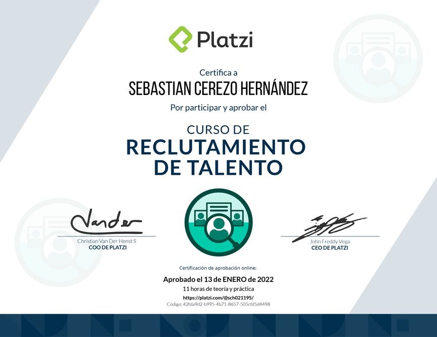 Diploma del Curso de Reclutamiento de Talento