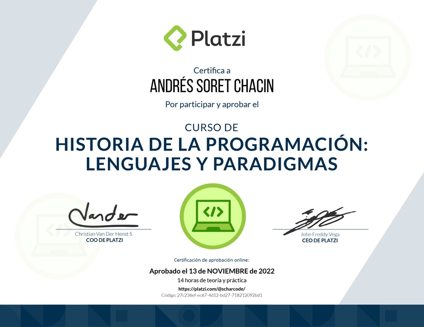 Diploma del Curso de Historia de la Programación: Lenguajes y Paradigmas