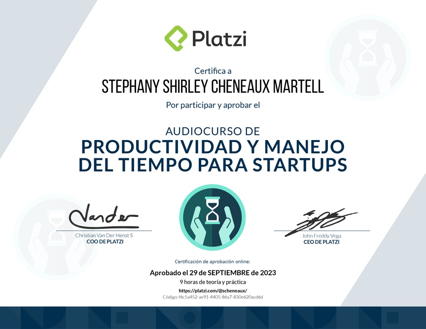 Diploma de Audiocurso de Productividad y Manejo del Tiempo para Startups