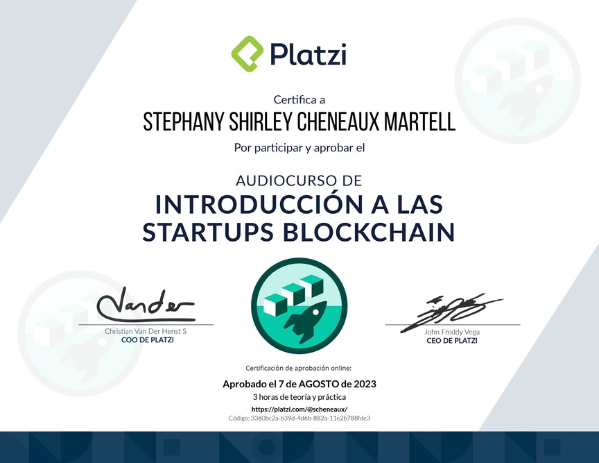 Diploma de Audiocurso de Introducción a las Startups Blockchain