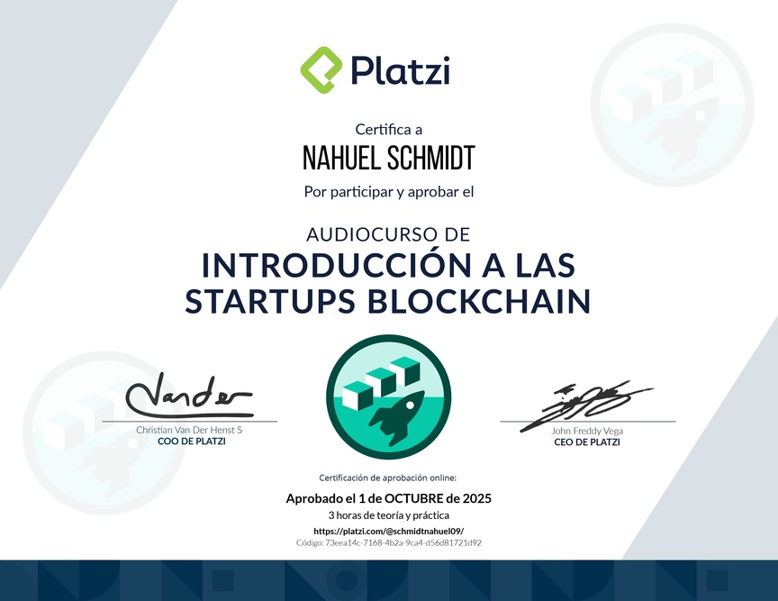 Diploma de Audiocurso de Introducción a las Startups Blockchain