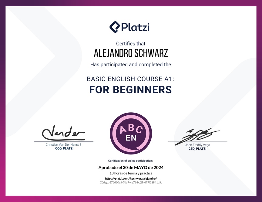 Diploma del Curso de Inglés Básico para Principiantes - (2022)