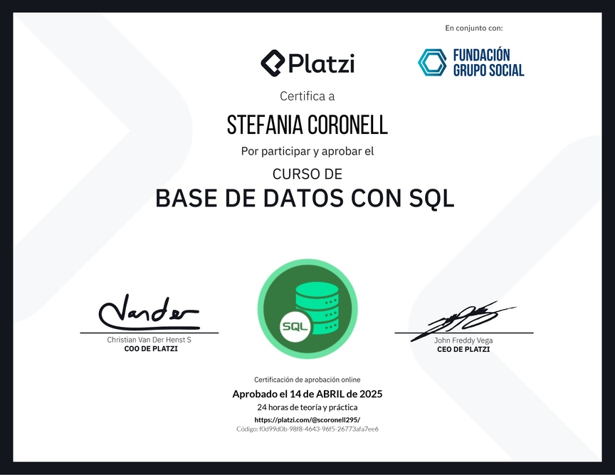 Diploma del Curso de Bases de Datos con SQL
