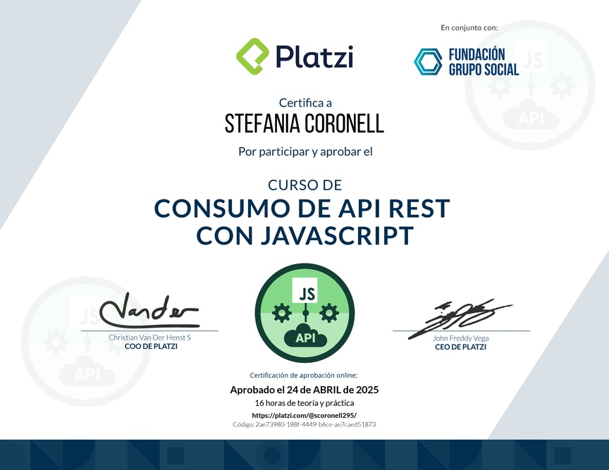 Diploma del Curso de API REST con Javascript: Fundamentos