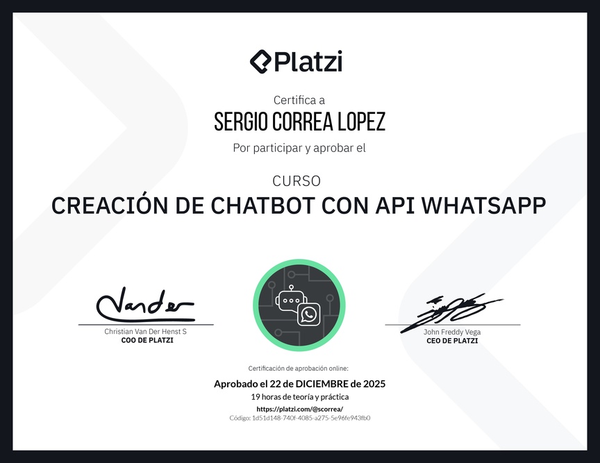 Diploma del Curso de ChatBot con WhatsApp API