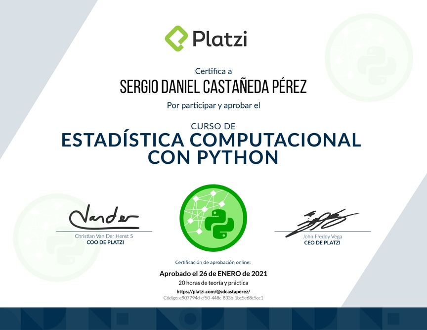 Diploma del Curso de Estadística Computacional con Python