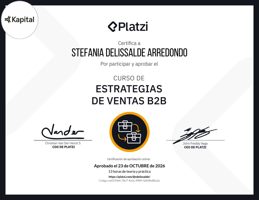 Diploma del Curso de Estrategias de Ventas B2B