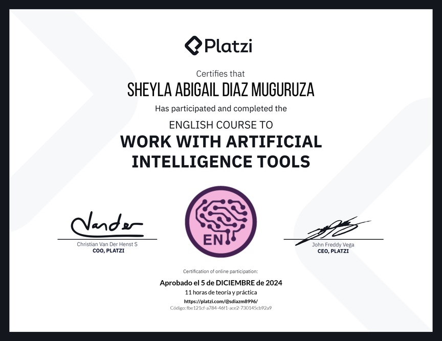 Diploma del Curso de Inglés para el Uso de Inteligencia Artificial