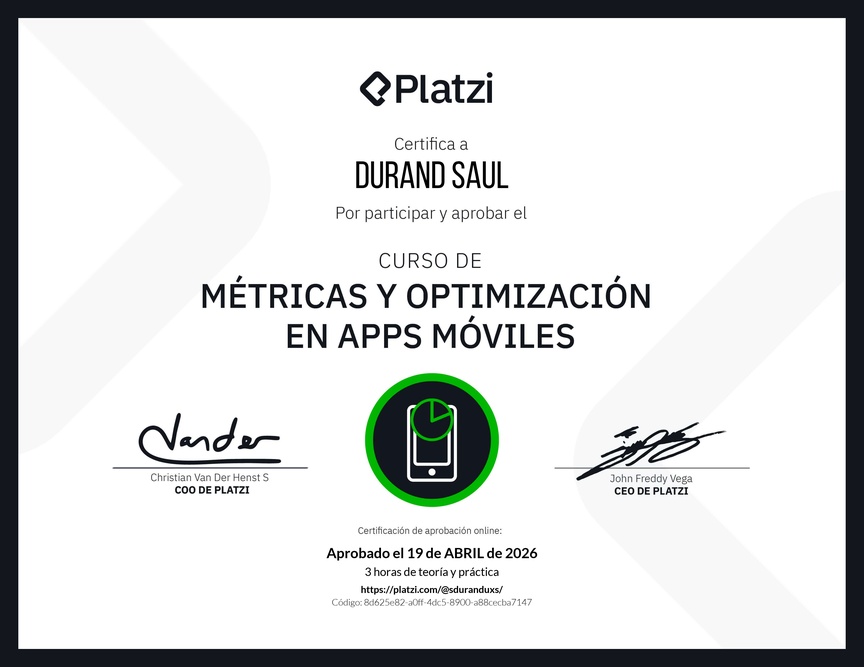 Diploma del Curso de Métricas y Optimización en Apps Mobile