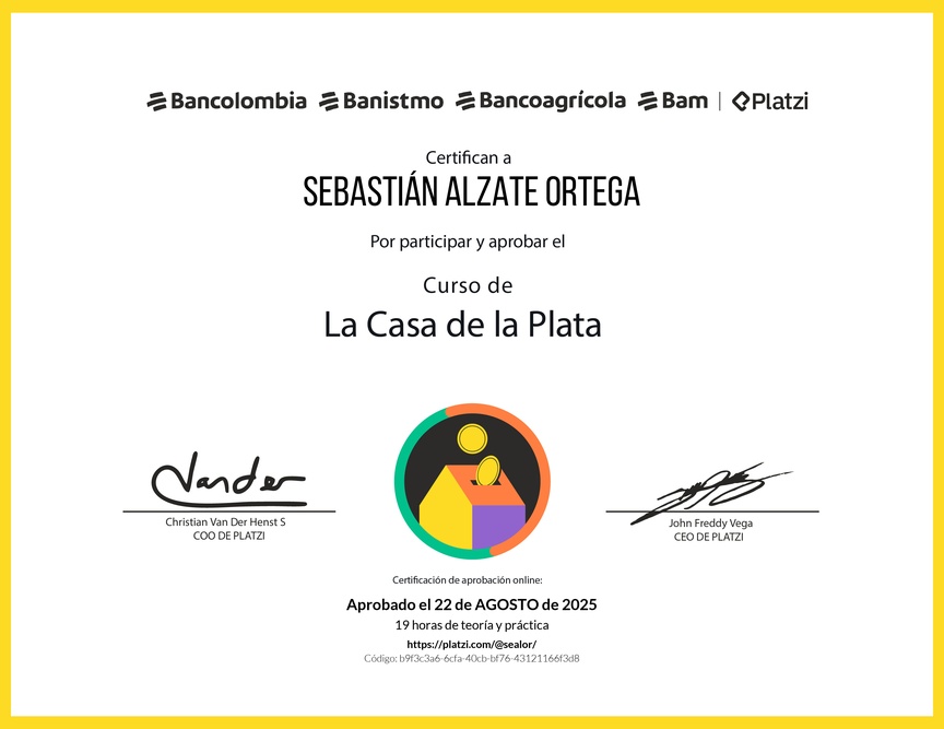 Diploma del Curso La Casa de la Plata Grupo Bancolombia