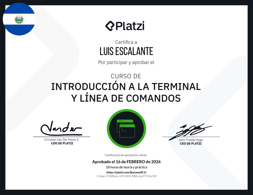 Diploma del Curso de Introducción a la Terminal y Línea de Comandos