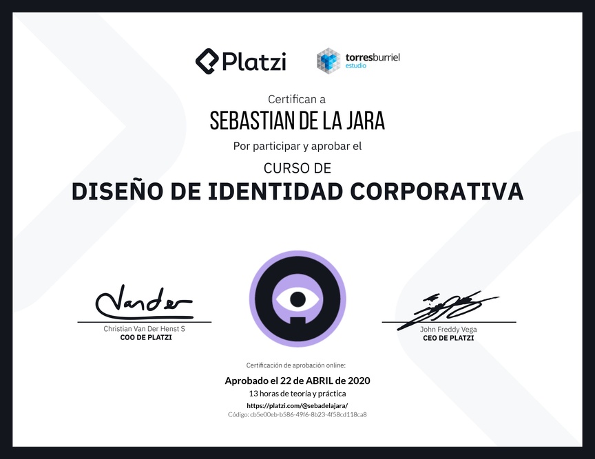 Diploma del Curso de Diseño de Identidad Corporativa