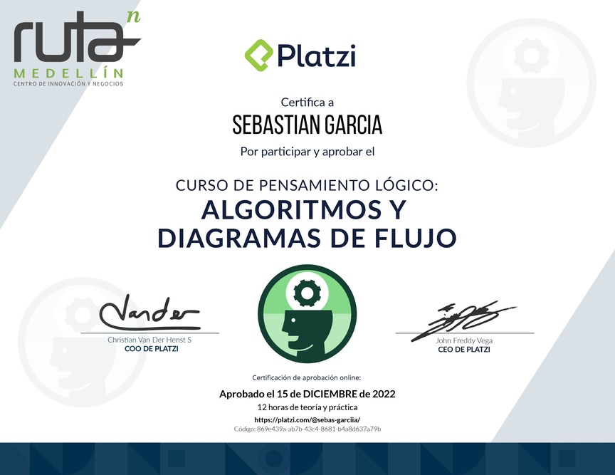 Diploma del Curso de Pensamiento Lógico: Algoritmos y Diagramas de Flujo