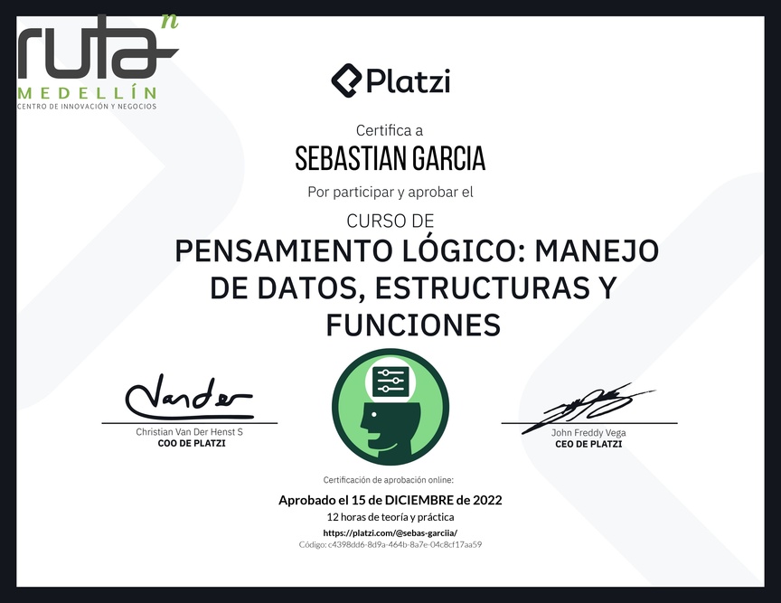 Diploma del Curso de Pensamiento Lógico: Manejo de Datos, Estructuras y Funciones