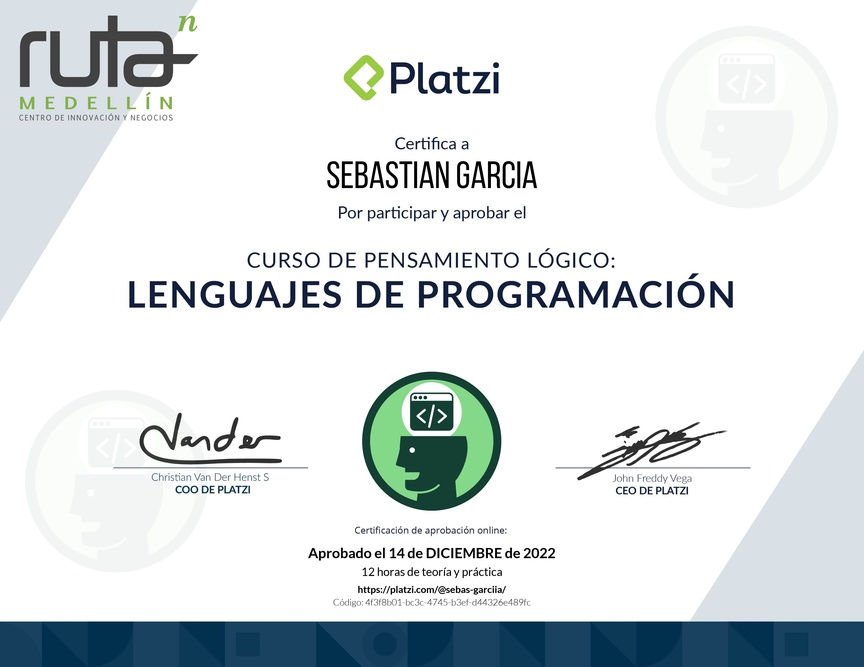 Diploma del Curso de Pensamiento Lógico: Lenguajes de Programación