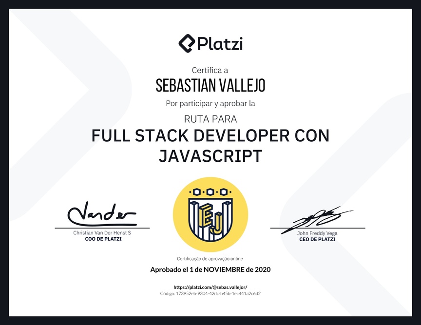 Diploma de la Ruta de Aprendizaje de Full Stack Developer con JavaScript