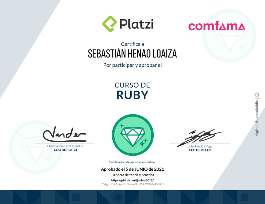 Diploma del Curso de Ruby