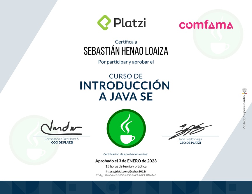 Diploma del Curso de Introducción a Java