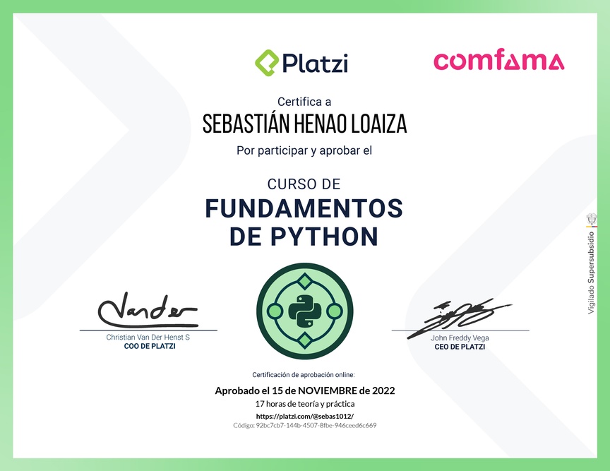 Diploma del Curso de Fundamentos de Python