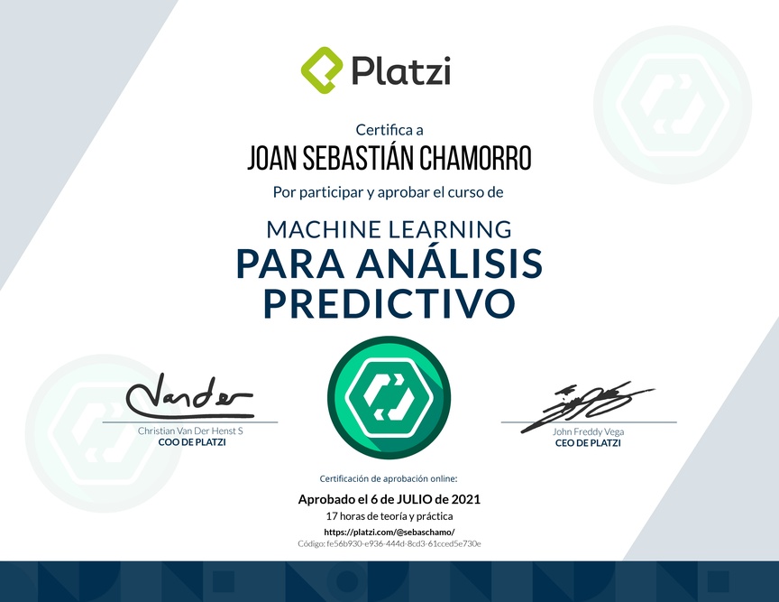 Diploma del Curso de Machine Learning para Análisis Predictivo